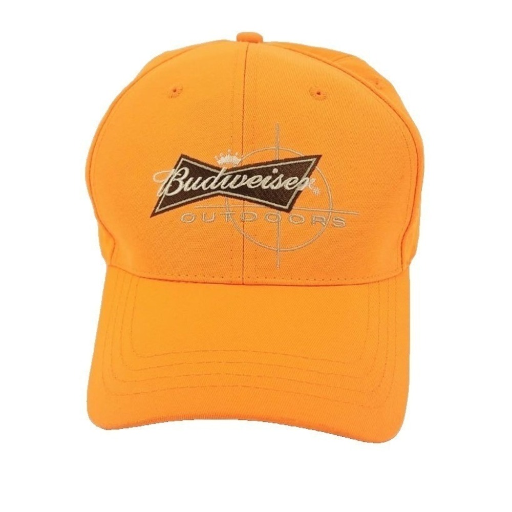 Vintage Budweiser Outdoors Blaze Orange‎ Hunting Hat 2006 Anheuser Strapback Cap
